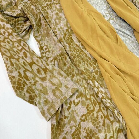 LOGO Lounge Cardigan Womens 3X Green Snakeskin Pockets Lori Goldstein Flowy - Picture 2 of 9